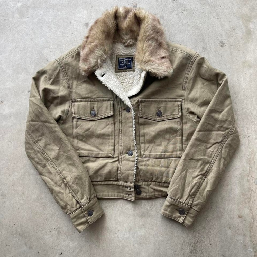 Abercrombie & Fitch Fur Lined Sherpa Twill Canvas Woman's Jacket Size Small